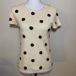 J. Crew sequined polka dot top cream and black